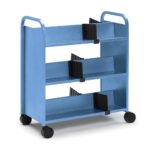 Smith System Welded Double-Sided Steel Book Truck With Six Sloping Shelves/Dividers
